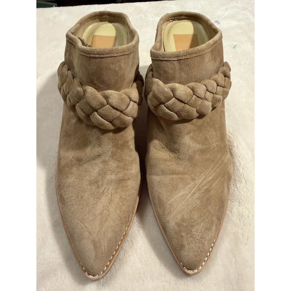 Dolce Vita Tan Suede Braided Strap Pointed Toe Block Heel Mules Size 9